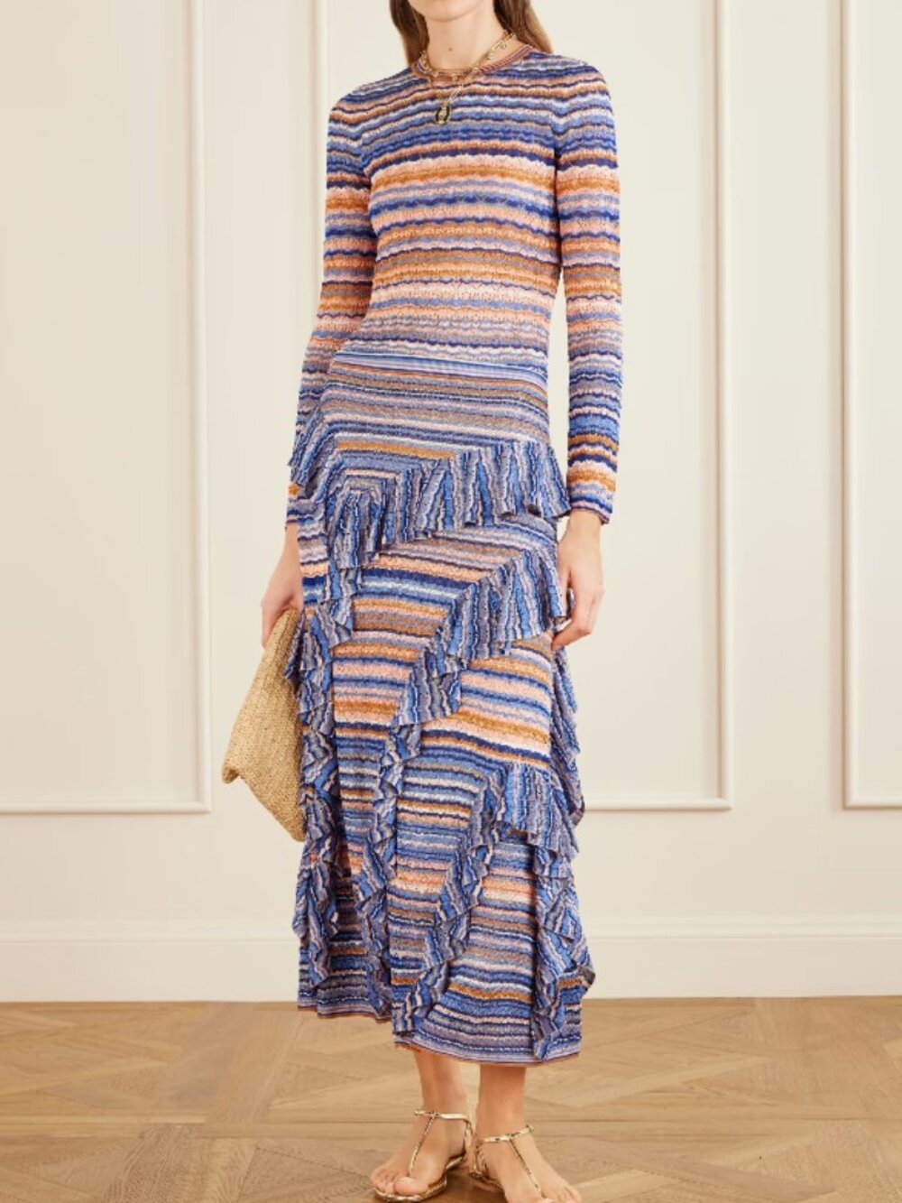 NWOT ULLA JOHNSON Delila Ruffle Knit Midi Skirt in Sunset P $790